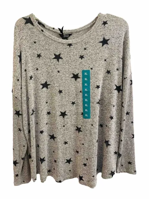 Buffalo David Bitton Womens Star Print Sweater Gray Ribbed Long Sleeve XL