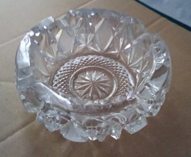 American Brilliant heavy cut glass ashtray from the 1920's. Measures 5.75"diam. 