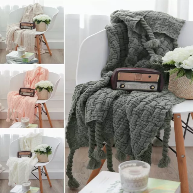 New Acrylic Knitted Tassel Blanket 130x160cm Sofa Bed Home Decor Throw Rug
