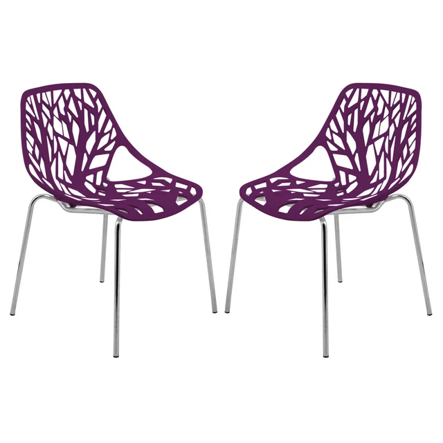 Modern Asbury Dining Chair With Chromed Legs, Set Of 2 - Purple