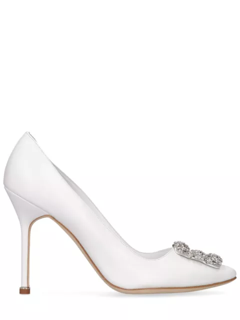 Manolo Blahnik Hangisi White Leather 105mm Pumps New SS24