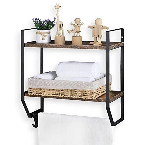 Bathroom Shelf with Towel Bar Wall Mounted Towel Rack Rustic Towel Shelf for ...
