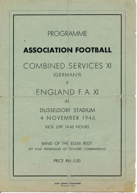 Combined Services v England FA X1 (Friendly in Dusseldorf Germany) 1945