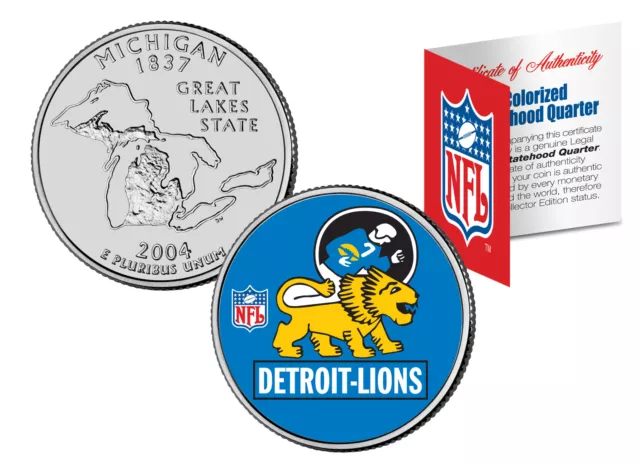 DETROIT LIONS Retro Logo Michigan Quarter Colorized Coin Football NFL LICENSED