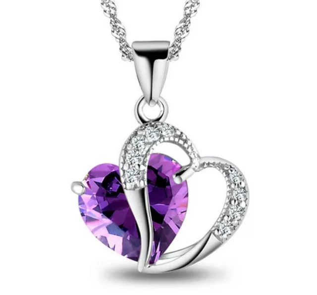 Heart CZ Crystal Love Charm Pendant & Necklace in 925 Sterling Silver Plated