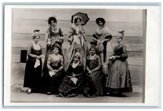 Austria Postcard Eight Women in Costumes Theatre Photograph c1940's RPPC Photo
