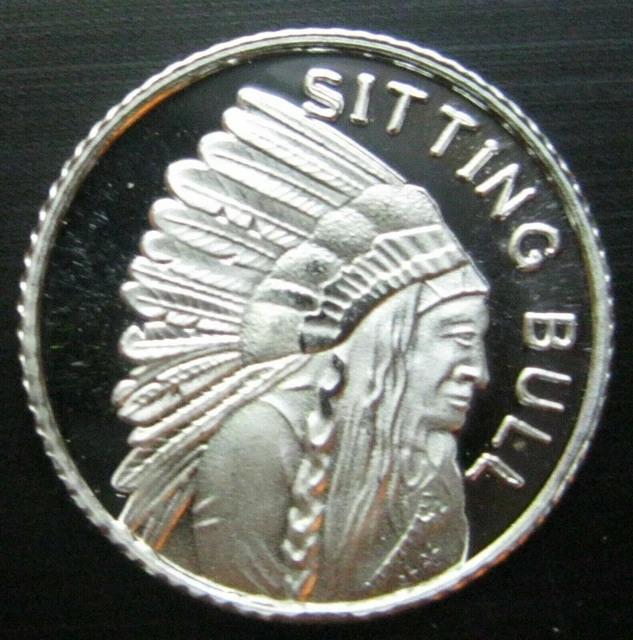 Sitting Bull - 1 GRAM GR G .999 Fine Pure Solid Silver Bullion Round