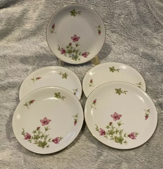 KPM Krister - White/pink floral  - Bread & Butter Plates x 5
