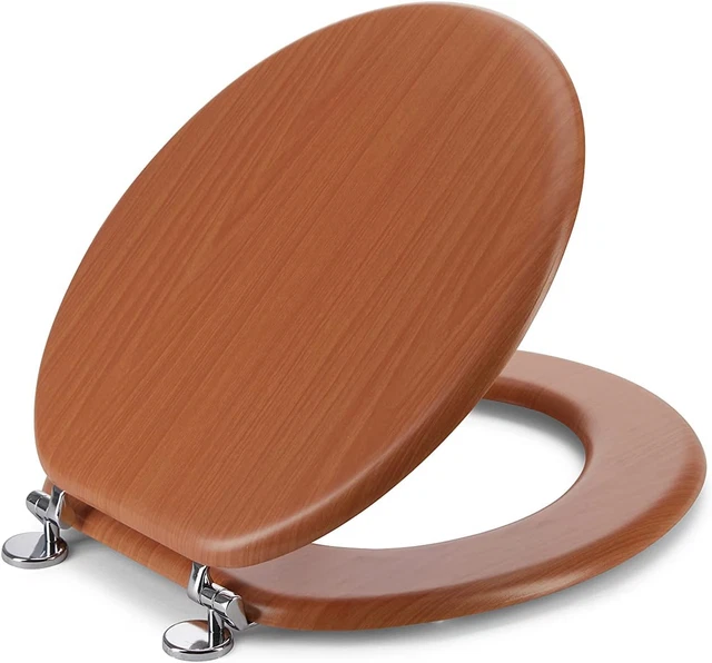 Textiles Round Toilet Seat With Easy Clean & Change Hinge (Wooden Grain)*