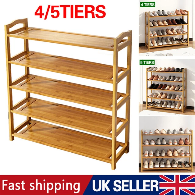4 5 Tiers Wooden Shoe Rack Bamboo Shoe Stand Wardrobe Organiser Storage Unit
