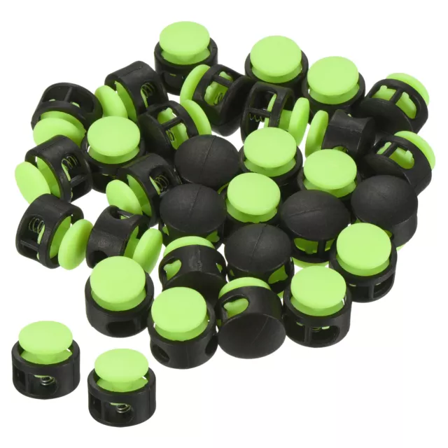 Cord Locks, 30 Pack Round Spring Toggle Stopper, Black Bright Green