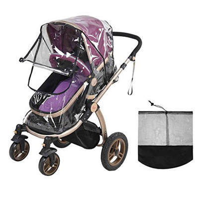 Bleu marine/gris DERCLIVE Housse de pluie universelle matelassée pour poussette de bébé avec fenêtre transparente pour protéger de la pluie de la poussière de la neige du vent du soleil 