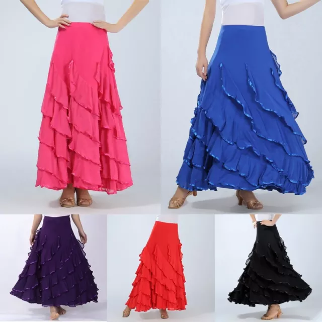 Women Modern Waltz Dance Skirt Ballroom Dance Long Swing Skirt High Waist Skirt