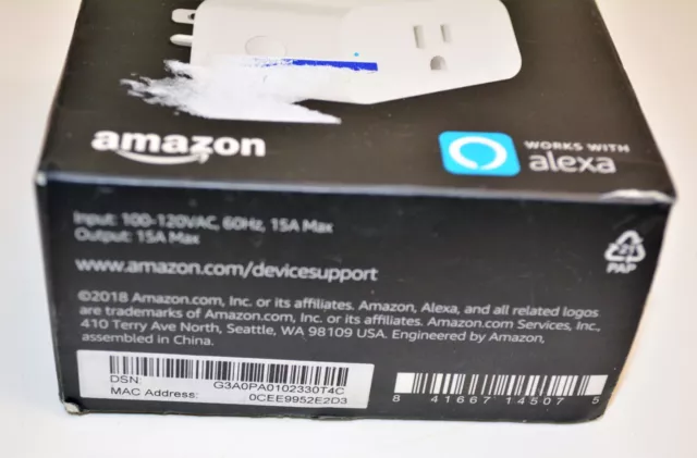 Nuevo en Caja Amazon Inteligente 3 Puntas Wi-Fi Enchufe Funciona Con Alexa 2