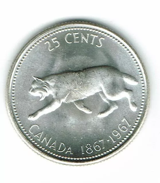 1967 Canadian Brilliant Uncirculated Business Strike Silver 25 Cent coin!