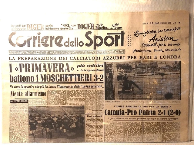 Corriere Dello Sport 10/01/1955 Pro Patria /Catania/ Cagliari / Livorno / Lecce 