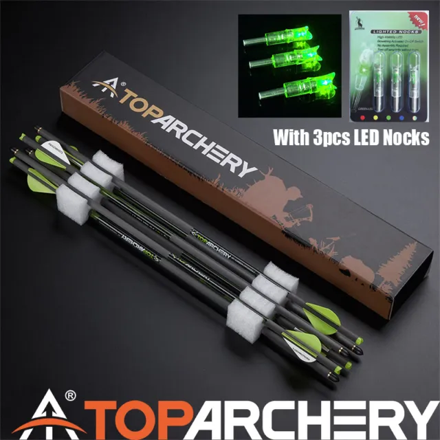 6 PACK 20" Carbon Crossbow Bolts Crossbow Arrows & 3x LED Nock Straightness.006