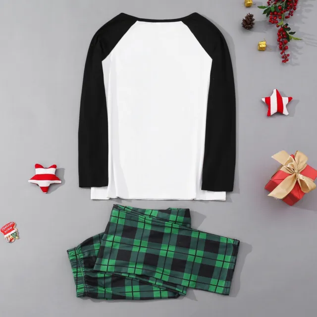 Set di pigiami familiari abbinati albero di Natale top e pantaloni a quadretti pigiama pigiama 4