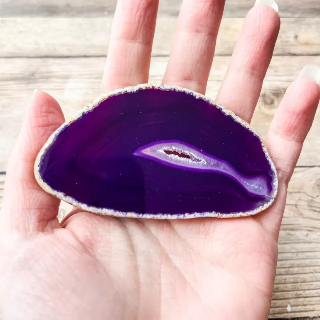 Purple Agate Slice with Quartz Crystal Druzy Geode Center Size 1