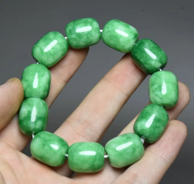 8CM Rare vieux chinois vert jade sculpté perle main chaîne bijoux Bracelet