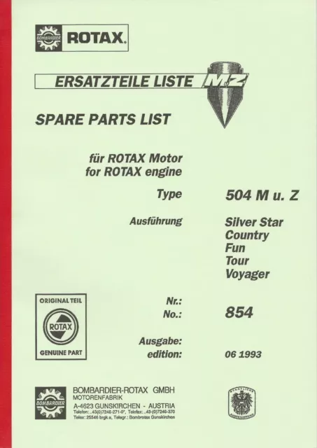 Ersatzteileliste für Rotax MZ typ 504 M u. Z, Nr. 854, Ausgabe 06 1993, A 4,