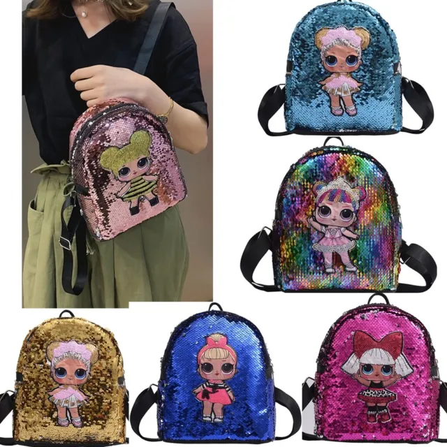 Girl Sequin Glitter Doll Backpack Rucksack School Travel Bag Kids Magic Surprise