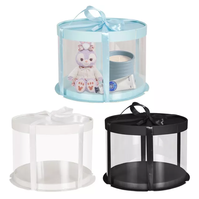 Round Transparent Gift Boxes Clear See Through Cake Box w/Cardboard Lid & Ribbon