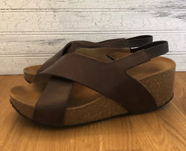 Eric Michael Lola Sabbia Brown Leather Sling Back Wedge Sandals Womens Size 40