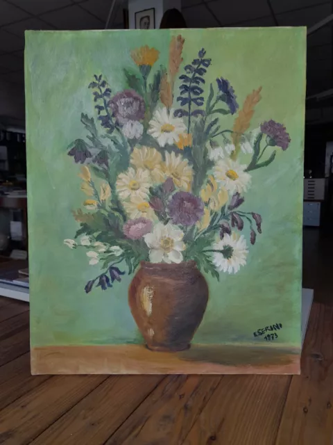 Dipinto ad olio su tela FIORI, NATURA MORTA cm.40x50 - firmato, senza cornice