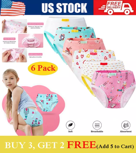 6 Pack Toddler Little Girls Cotton Underwear Kids Briefs Panties Breathable  Set