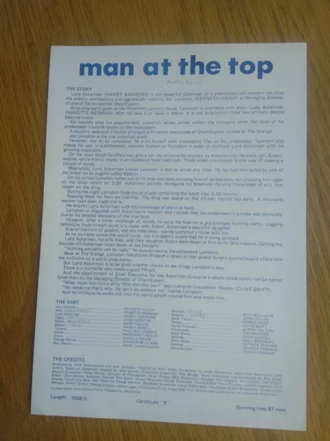 HAMMER HORROR - MAN AT THE TOP - ORIGINAL Synopsis Sheet