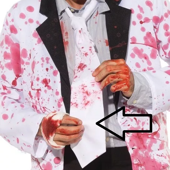 Abito elegante di Halloween cravatta insanguinata cravatta collo bianco con schizzi di sangue rossi nuovo
