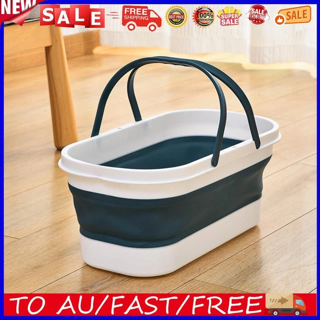 Car Wash Bucket with Wheel Collapsible Bucket for Fishing Camping (Blue)