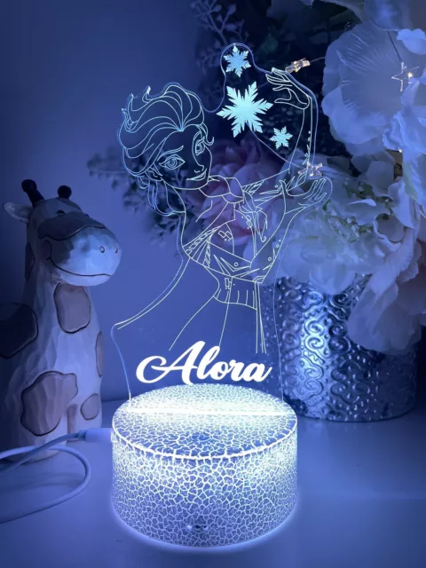 Personalised Elsa Frozen Lamp Nursery Room decor Night Light Custom Birthday