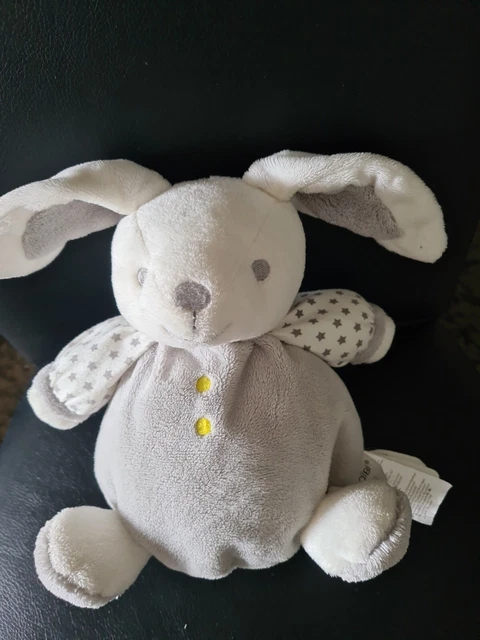 Doudou Peluche LAPIN Gris Blanc Pois OBAIBI