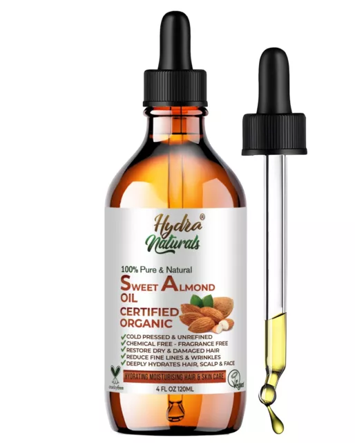 Sweet Almond Oil Certified Organic Cold Pressed For Face Dry Skin Damaged Hair