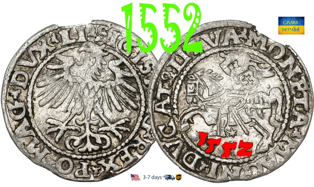 Poland Lithuania 1/2 GROSCHEN 1/2 grosz 1552 Sigismund II Silver Coin #23473