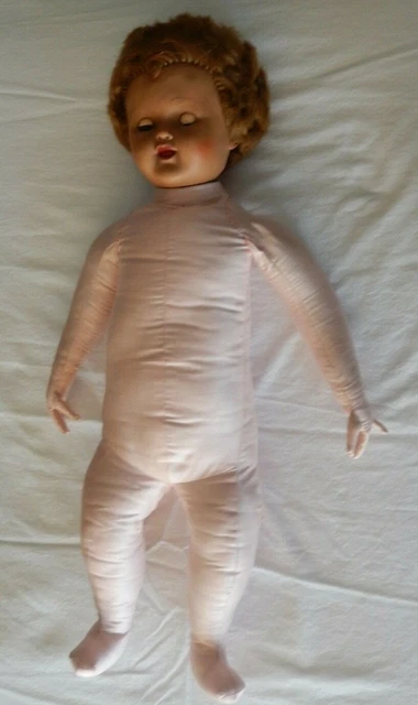 Antique Doll with Dress and Slip Vinyl Head Cloth Pink Body  25" Tall Rare