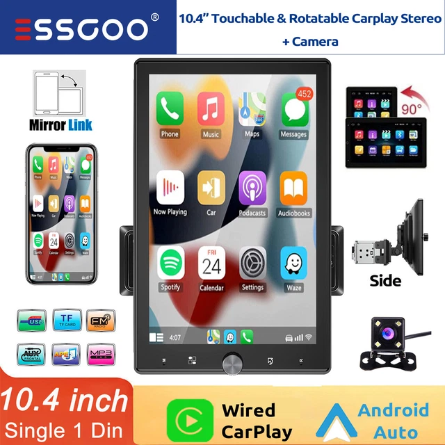 Single 1Din Android Auto Car Radio Apple CarPlay 10.4'' Touch Screen Stereo +CAM