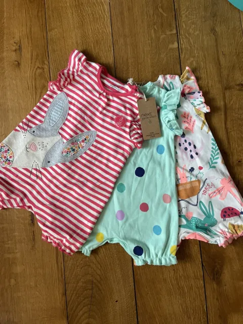 Next Baby Girls 3 Pack Rompers Brand New With Tags 3-6 Months