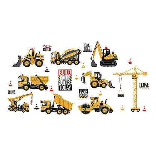 Construction Vehicle Wall Decals DIY Tractor Excavator -color: red;color:white;