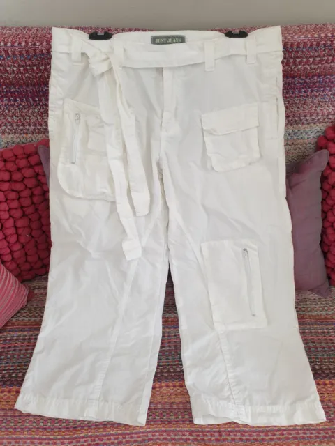 White JUST JEANS Ladies Wide Leg 3/4 Cropped Cargo Pants Long Shorts Sz 14 Asnew