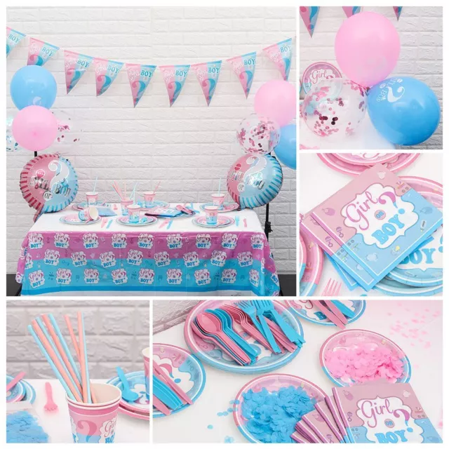 Baby Shower Gender Reveal Banners Tablecloth Girl or Boy Tableware Decor