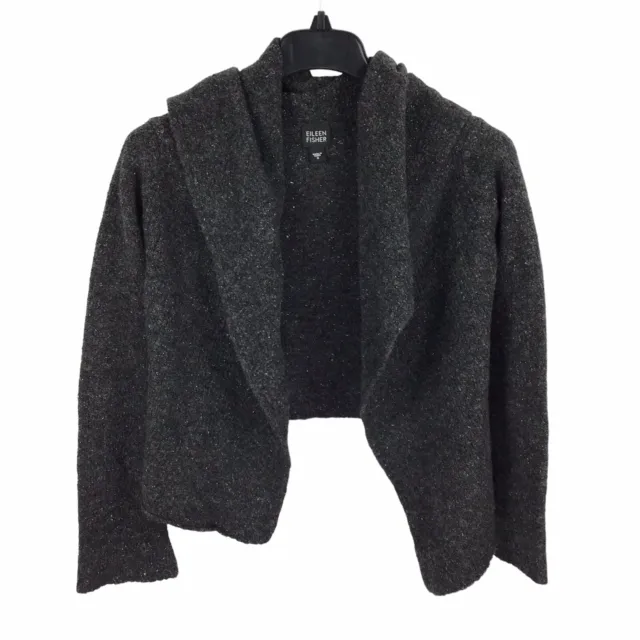 Eileen Fisher Gray Wool & Silk Blend Cardigan Sweater Open Front Women's Small S