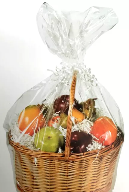 1 x CLEAR HAMPER BASKET Gift CELLOPHANE DISPLAY BAGS With Tie CHRISTMAS EASTER