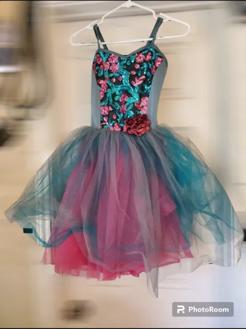 Curtain Call tutu dance costume rose Teal Halloween Ballet ADULT Small Child LG