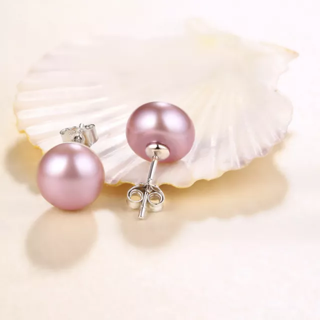 925 Sterling Silver 8MM Classic Genuine Freshwater Pearl Stud Earrings