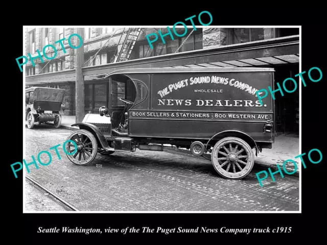 OLD POSTCARD SIZE PHOTO OF SEATTLE WASHINGTON THE PUGET SOUND NEWS TRUCK c1915