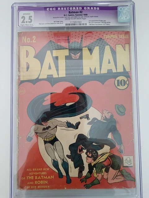 Batman #2 1940 DC Comics 2nd Appearance Joker & Catwoman CGC 2.5 Restored RARE