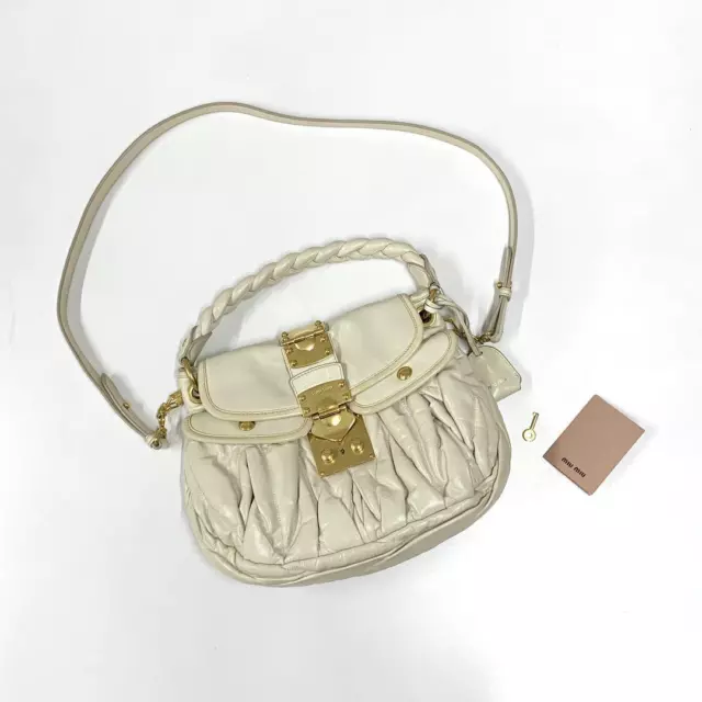 MIU MIU BAG Matelasse Leather White Handbag Shoulder bag 2way Auth Used ...